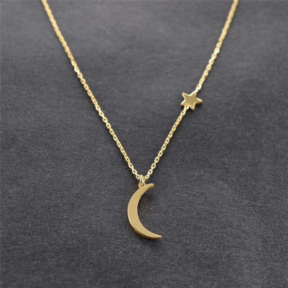 Gold Moon and Star Pendant Necklace
